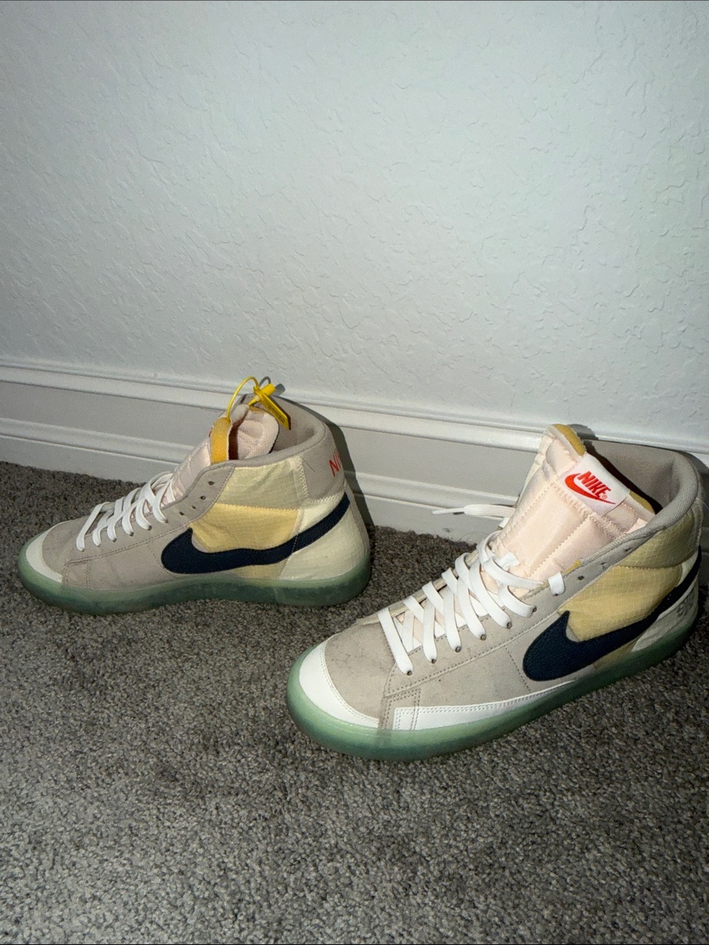 Nike Mid-Top Sneakers in Beige, Yellow & Navy with Green Sole
